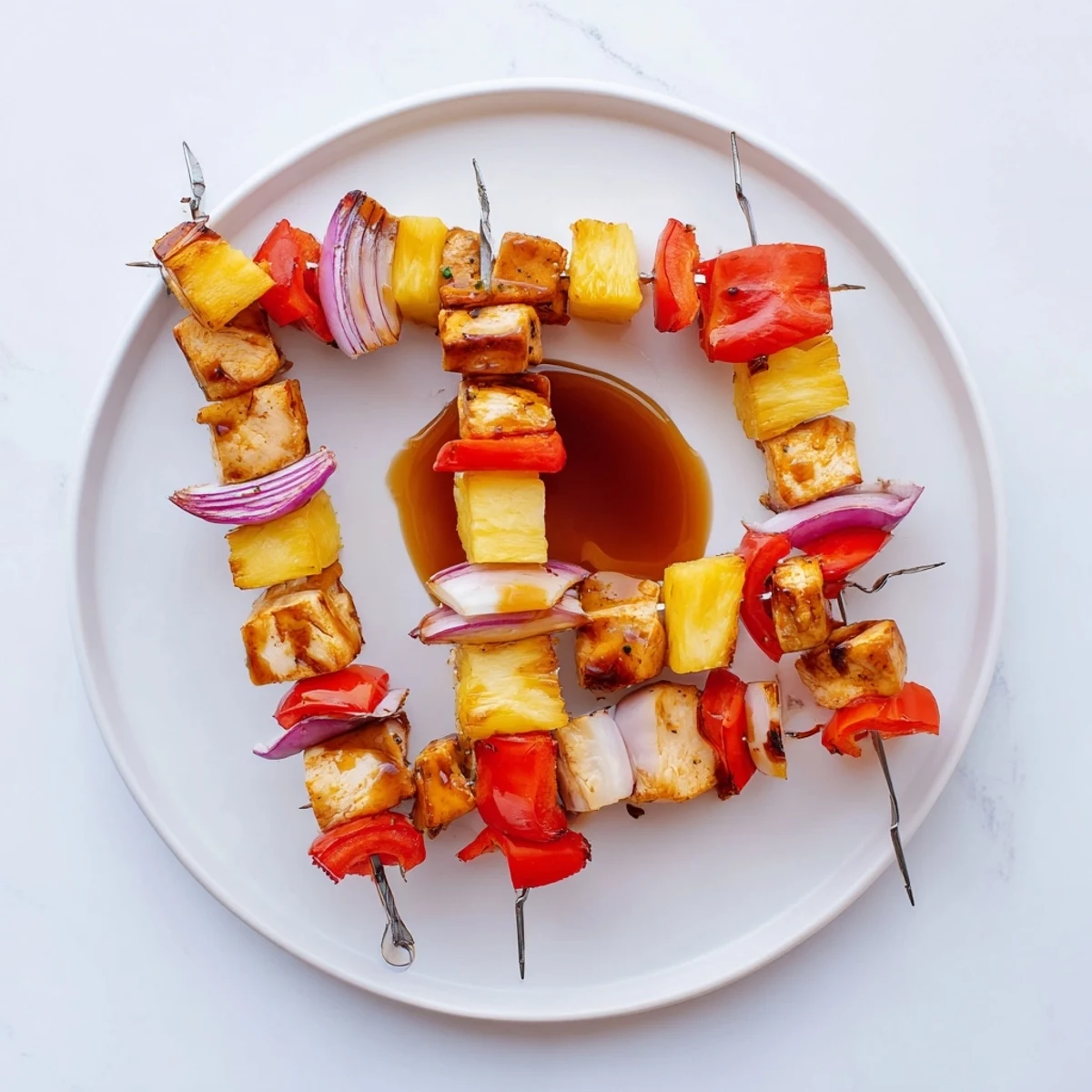 Serve warm Pineapple Chicken Kabobs over coconut rice with bright lime wedges