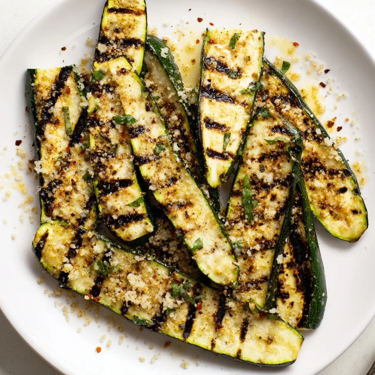 Crispy Grilled Zucchini With Parmesan And Fresh Herbs served hot with lemon