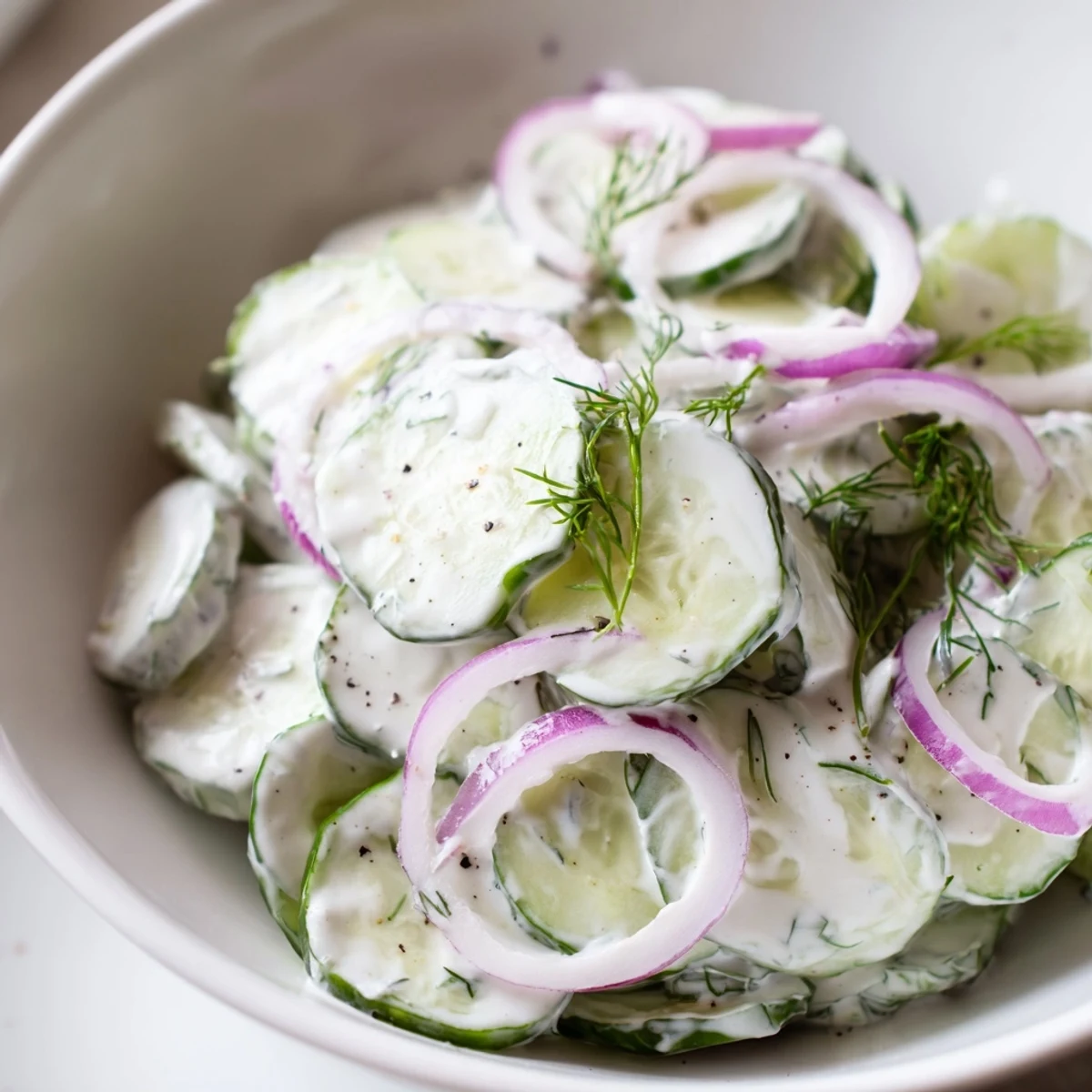 Cold Greek Yogurt Cucumber Salad served chilled beside grilled chicken or warm pita