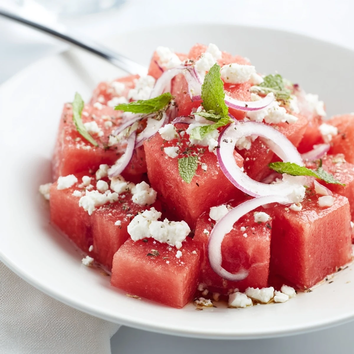 Chilled Watermelon Salad With Feta And Mint, bright cubes and tangy crumbles  