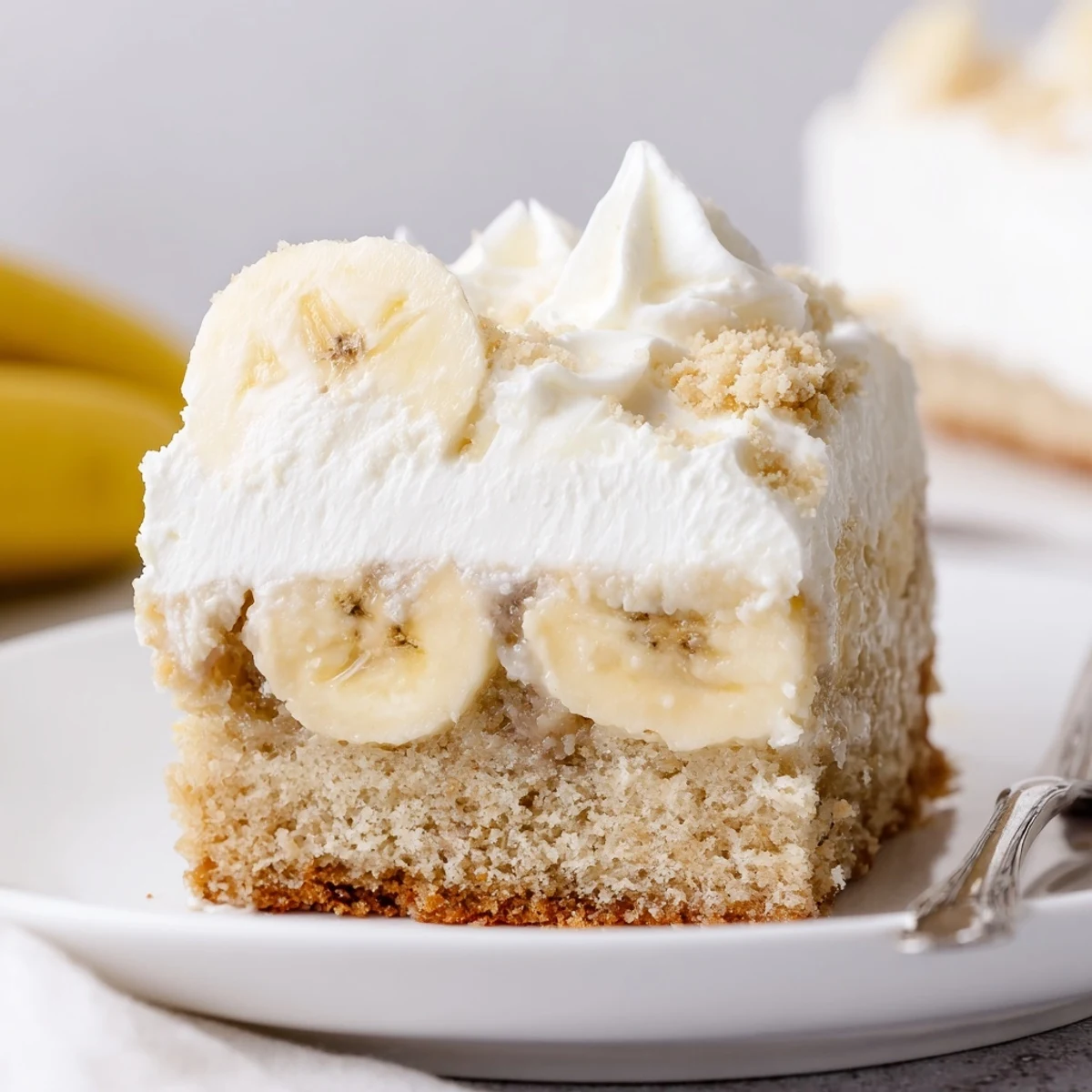 Banana Pudding Cake Recipe: moist layers with creamy vanilla pudding and sliced bananas.