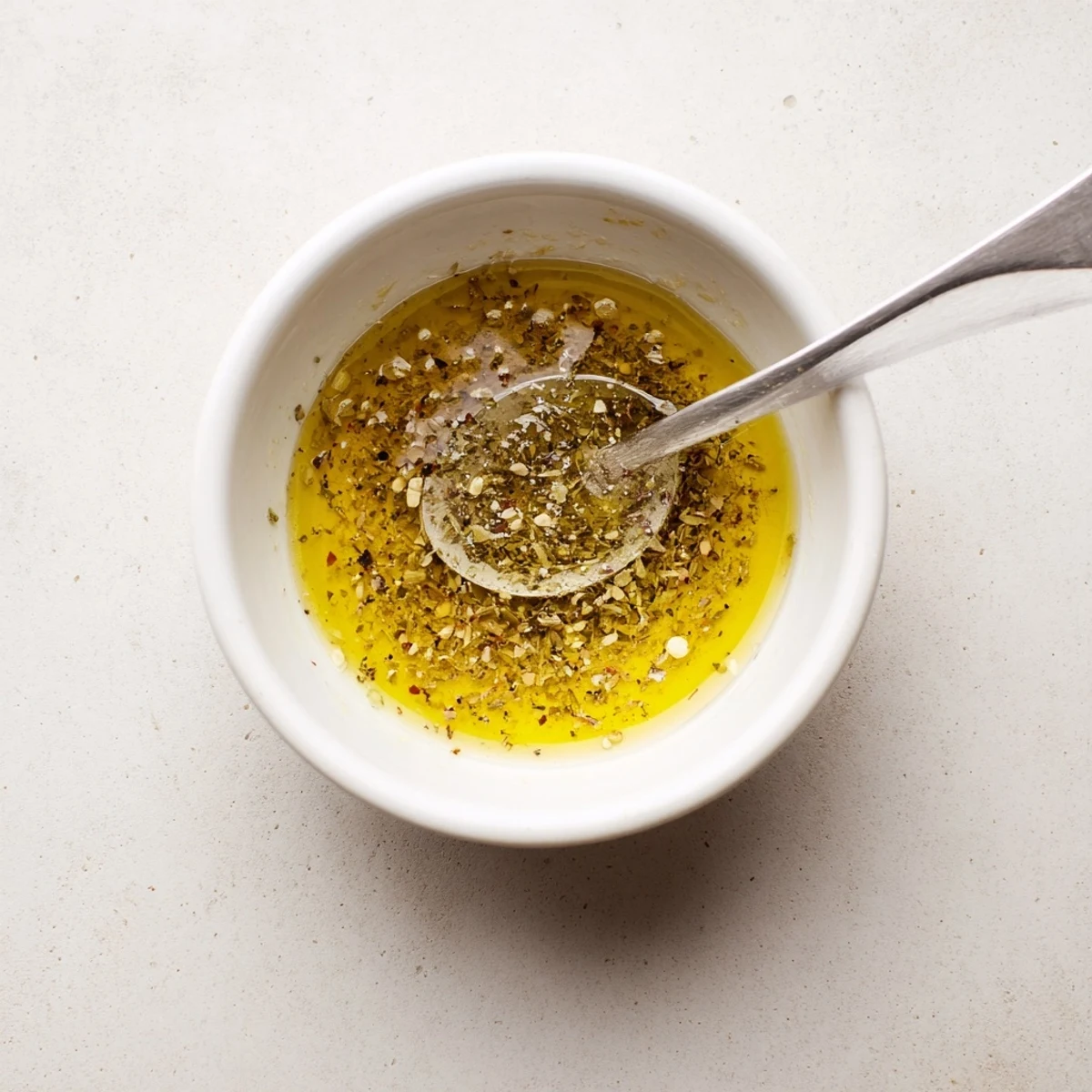 Greek Dressing With Red Wine Vinegar And Dijon whipped into glossy emulsion