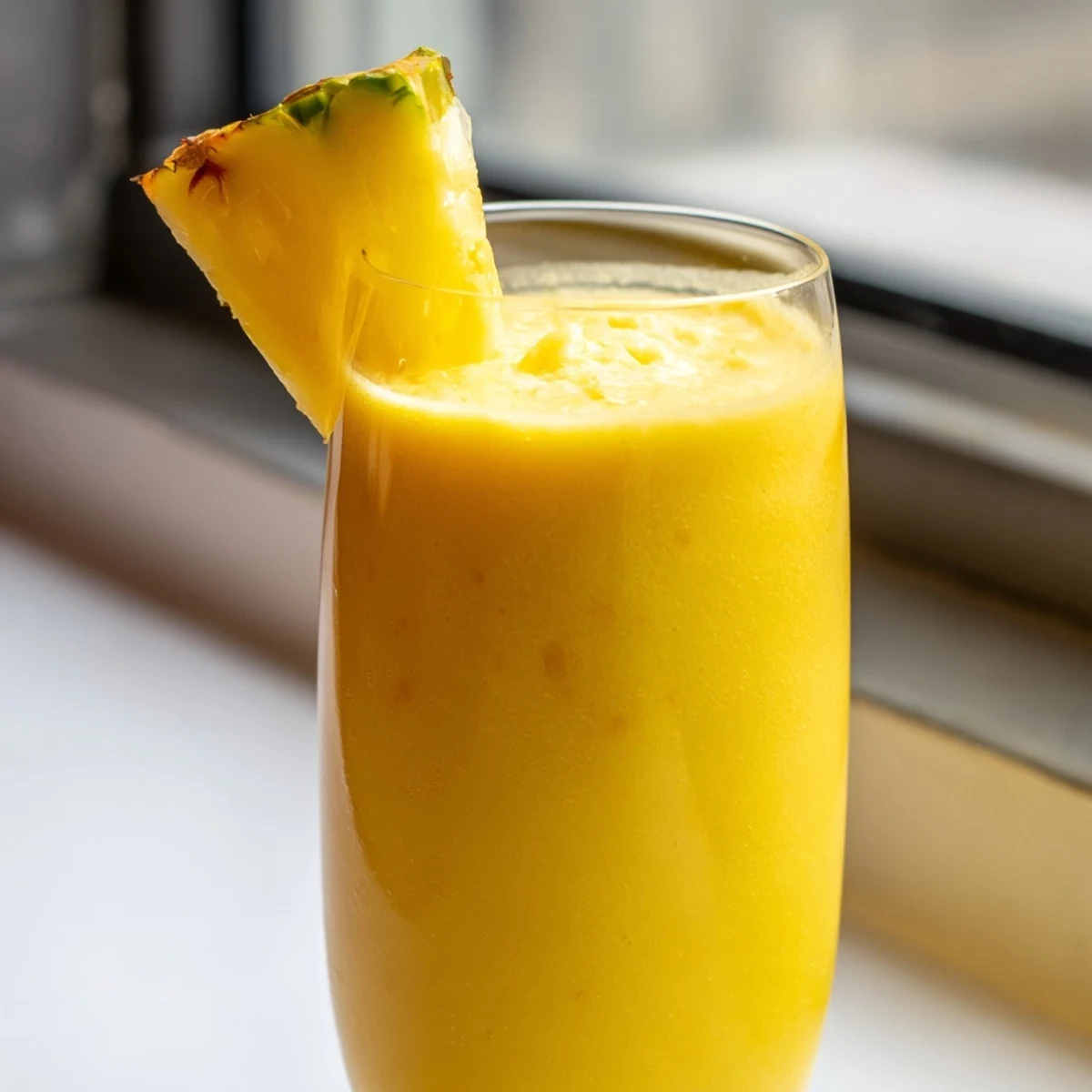 Refreshing tropical pineapple mango smoothie recipe featuring coconut milk and topped with mint leaves
