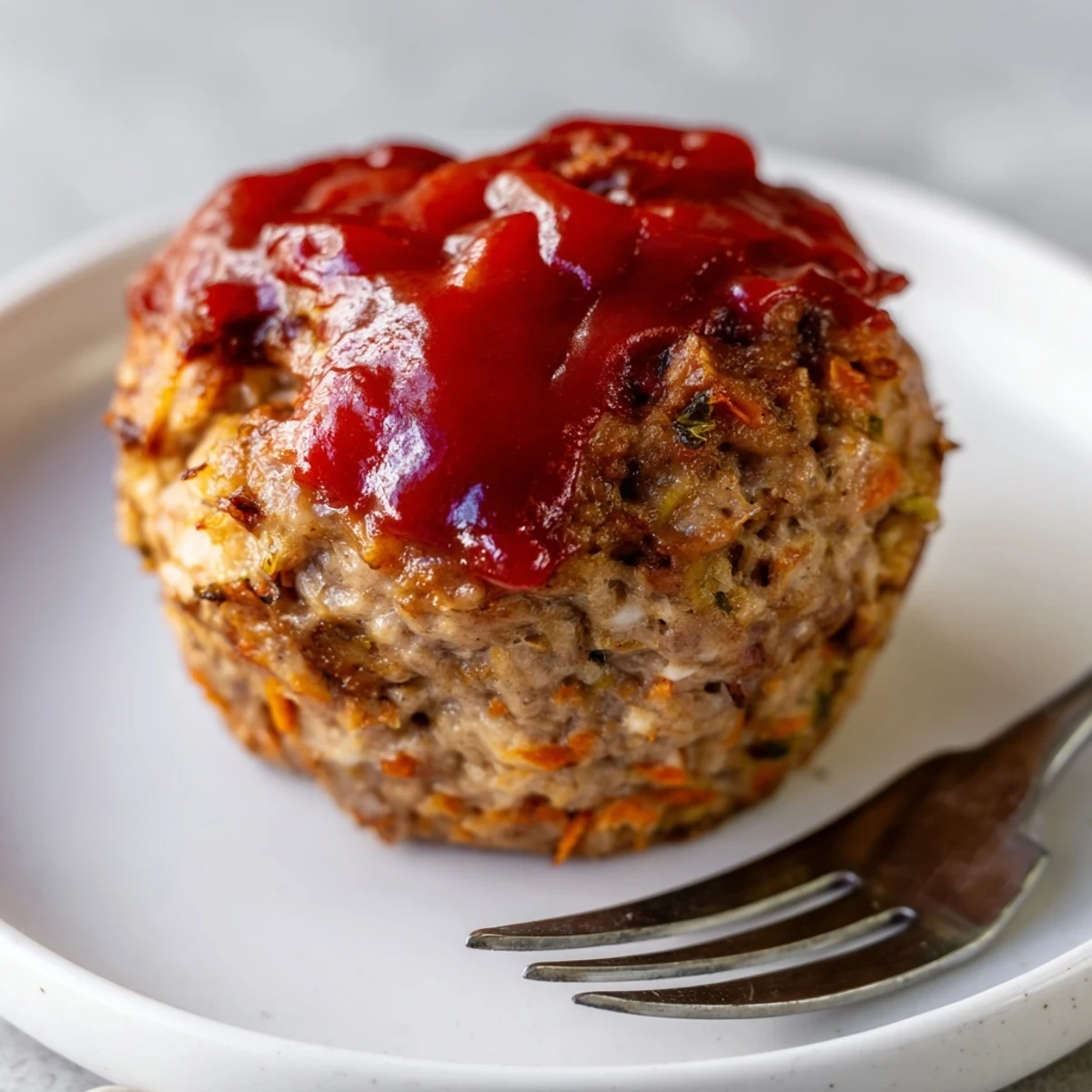 Portion-controlled turkey meatloaf muffins fresh from the oven with glossy red ketchup glaze