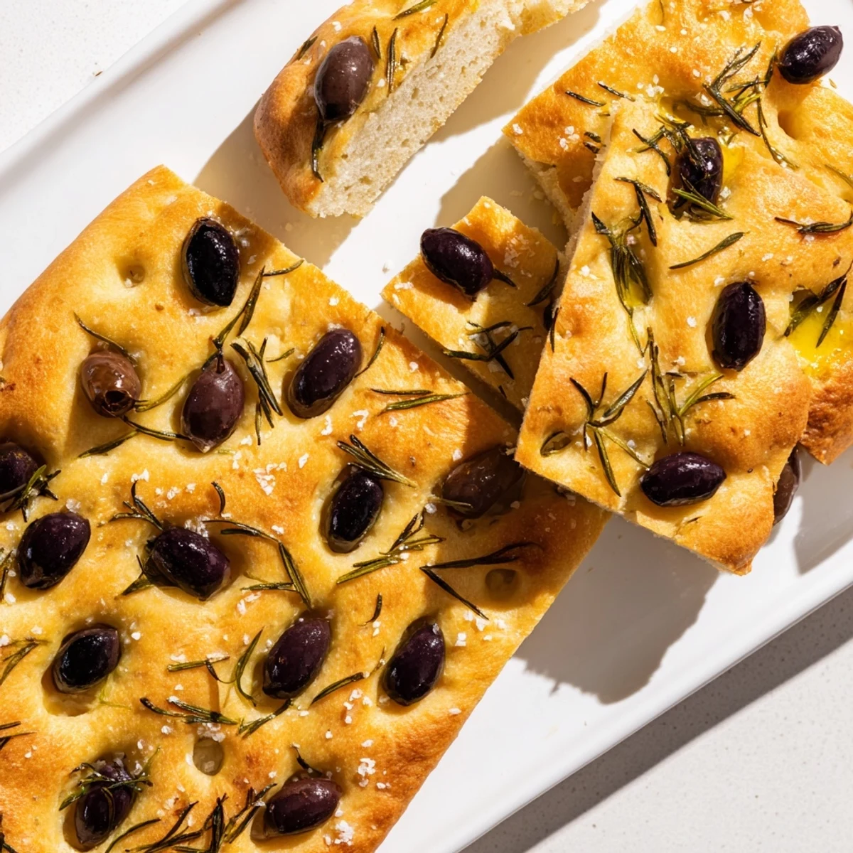 Soft and airy focaccia sprinkled with coarse salt and rosemary, ideal for dipping or serving warm