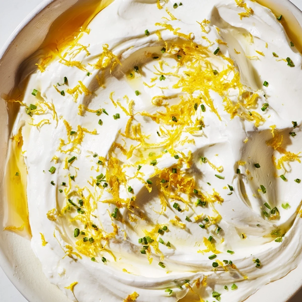 Creamy whipped ricotta appetizer topped with fresh herbs, lemon zest, and golden honey drizzle