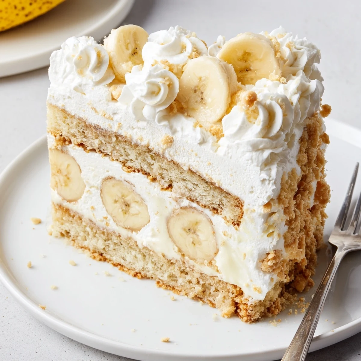 Banana Pudding Cake Recipe with creamy filling, soft layers, vanilla wafer crunch.