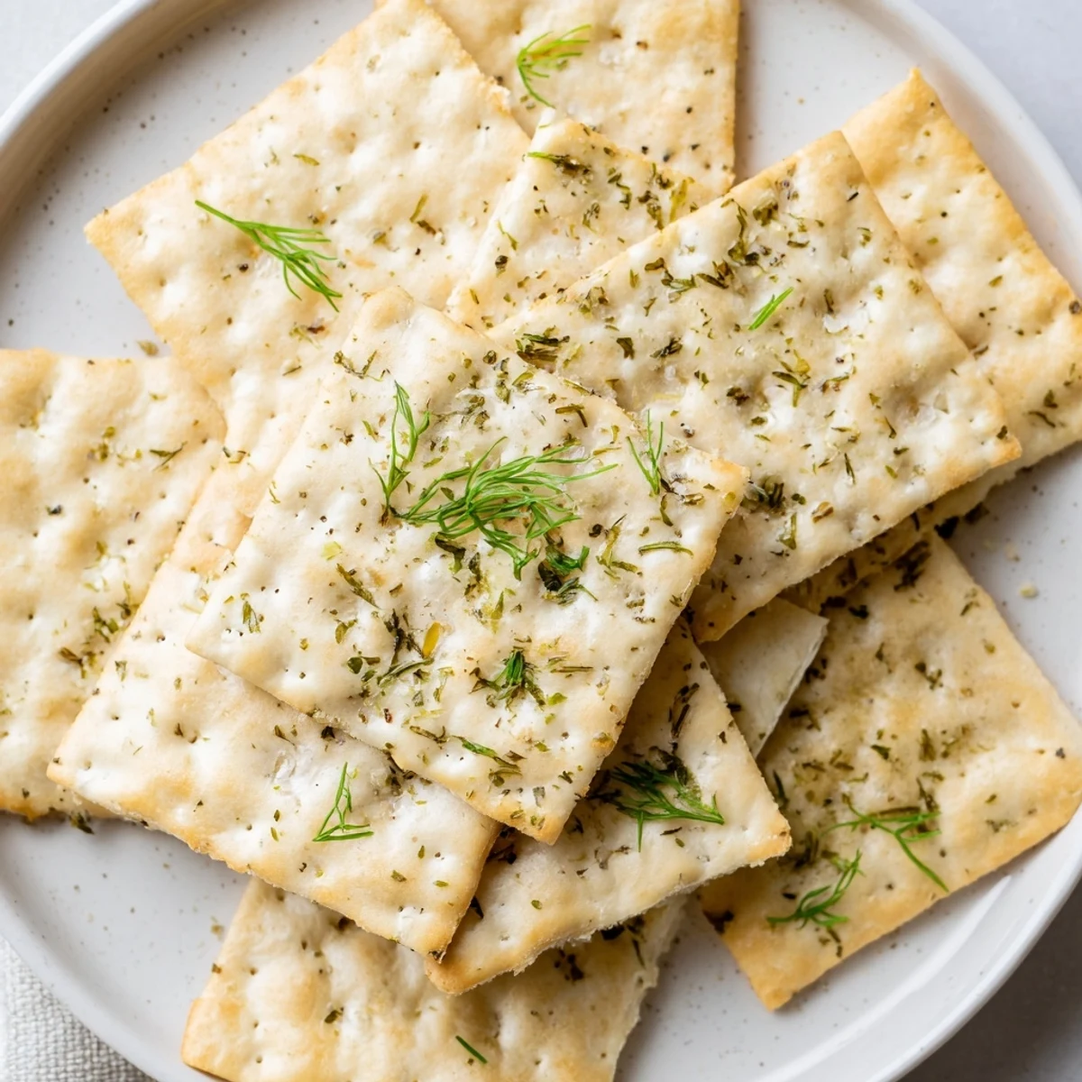 Homemade Dill Pickle Saltines Recipe with buttery dill glaze, perfect for snack bowls.