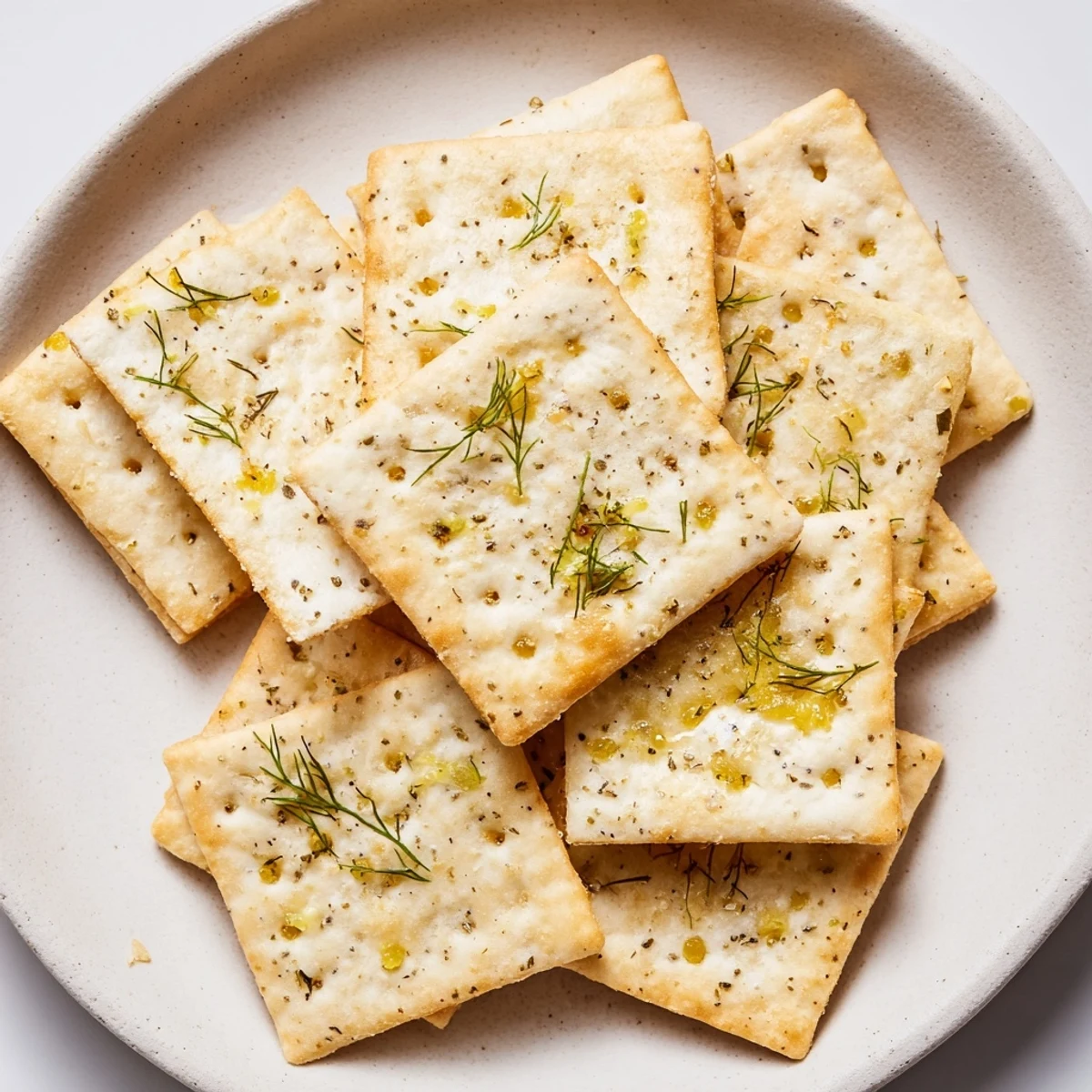 Dill Pickle Saltines Recipe: crispy, tangy, aromatic crackers cooling on parchment-lined baking sheet.