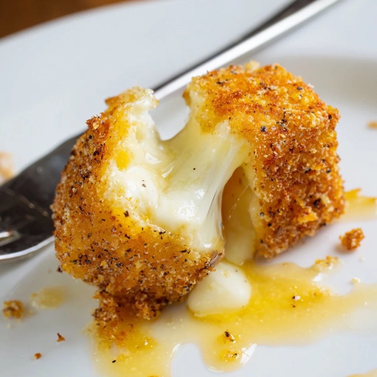 Irresistible Crispy Mozzarella Poppers With Maple Glaze, golden, melty centers, served on napkin