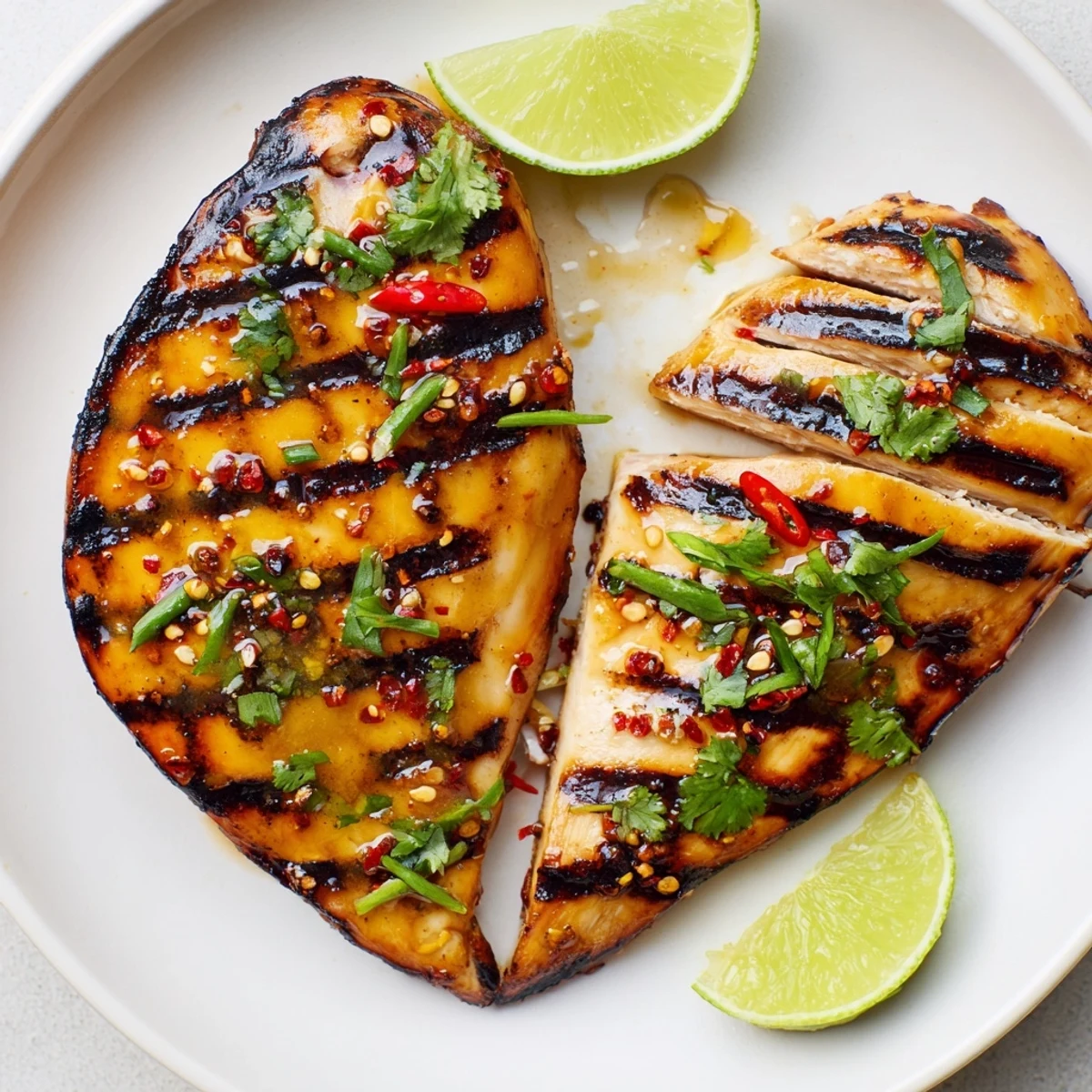 Zesty Key West Grilled Chicken With Tropical Citrus Marinade resting, garnished with cilantro