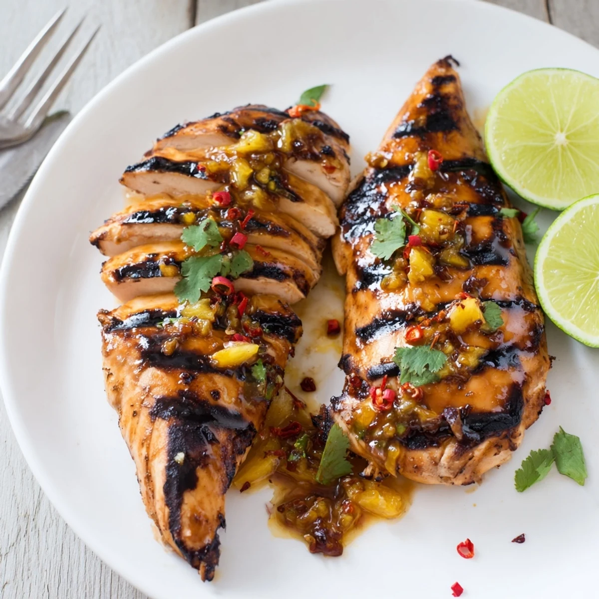 Key West Grilled Chicken With Tropical Citrus Marinade, juicy with charred grill marks