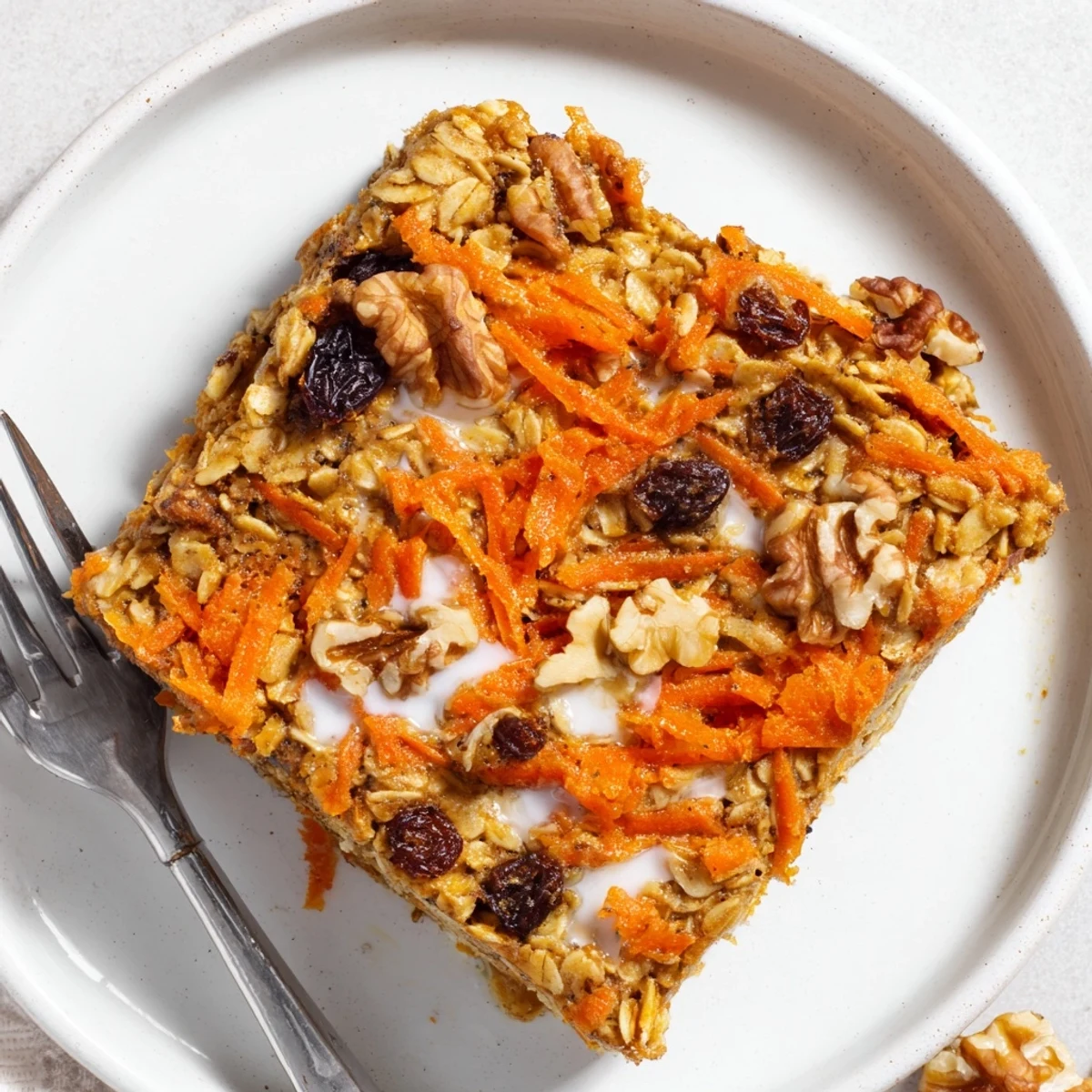 Warm Carrot Cake Baked Oatmeal with golden crust and cinnamon aroma