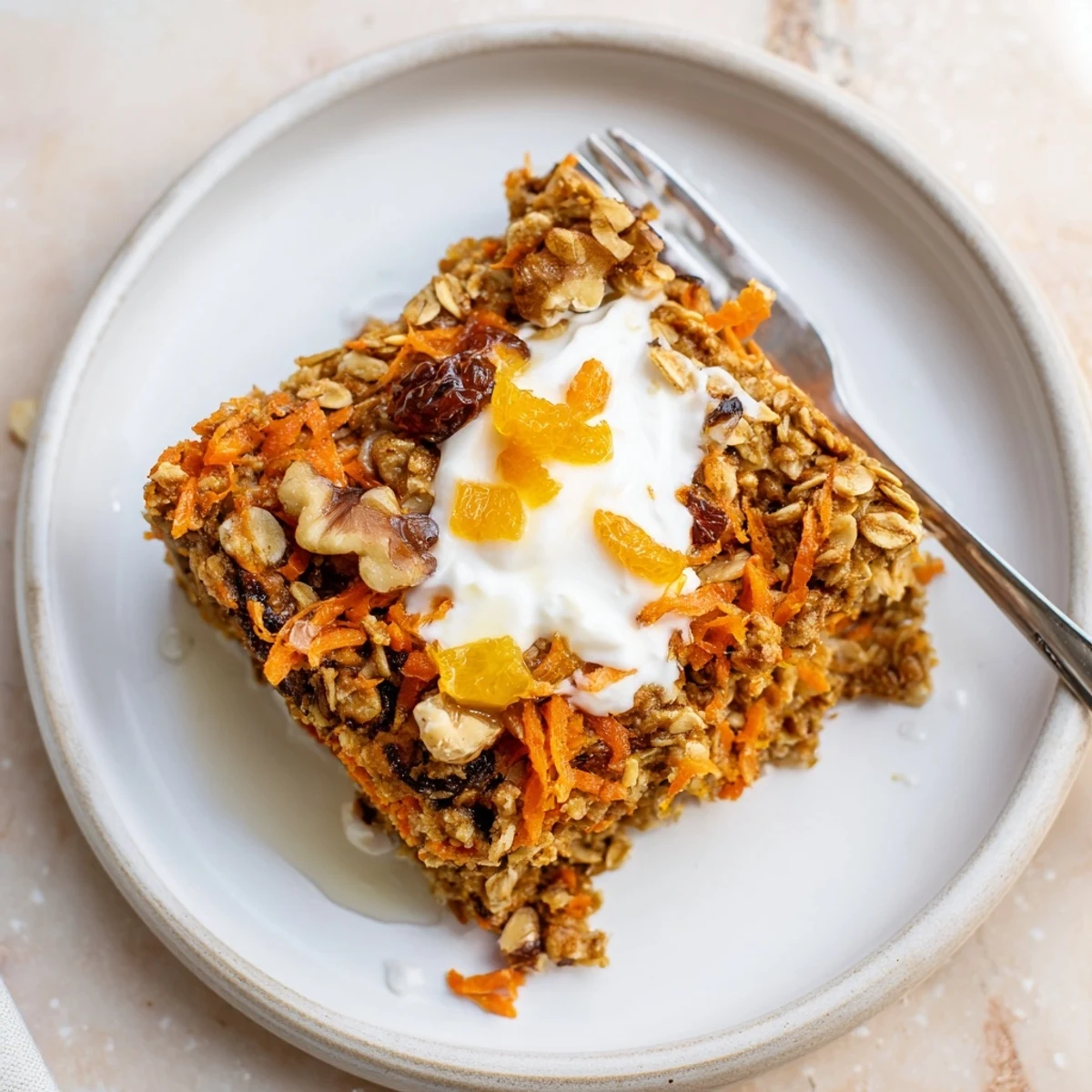 Fresh from the oven, Carrot Cake Baked Oatmeal smelling of cinnamon
