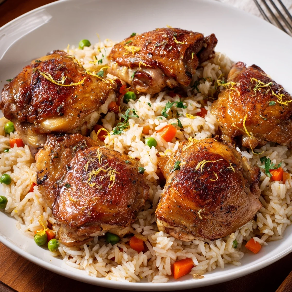Family-style bowl of steaming, herb-scented slow-cooked comfort: Slow Cooker Lemon Herb Chicken And Rice