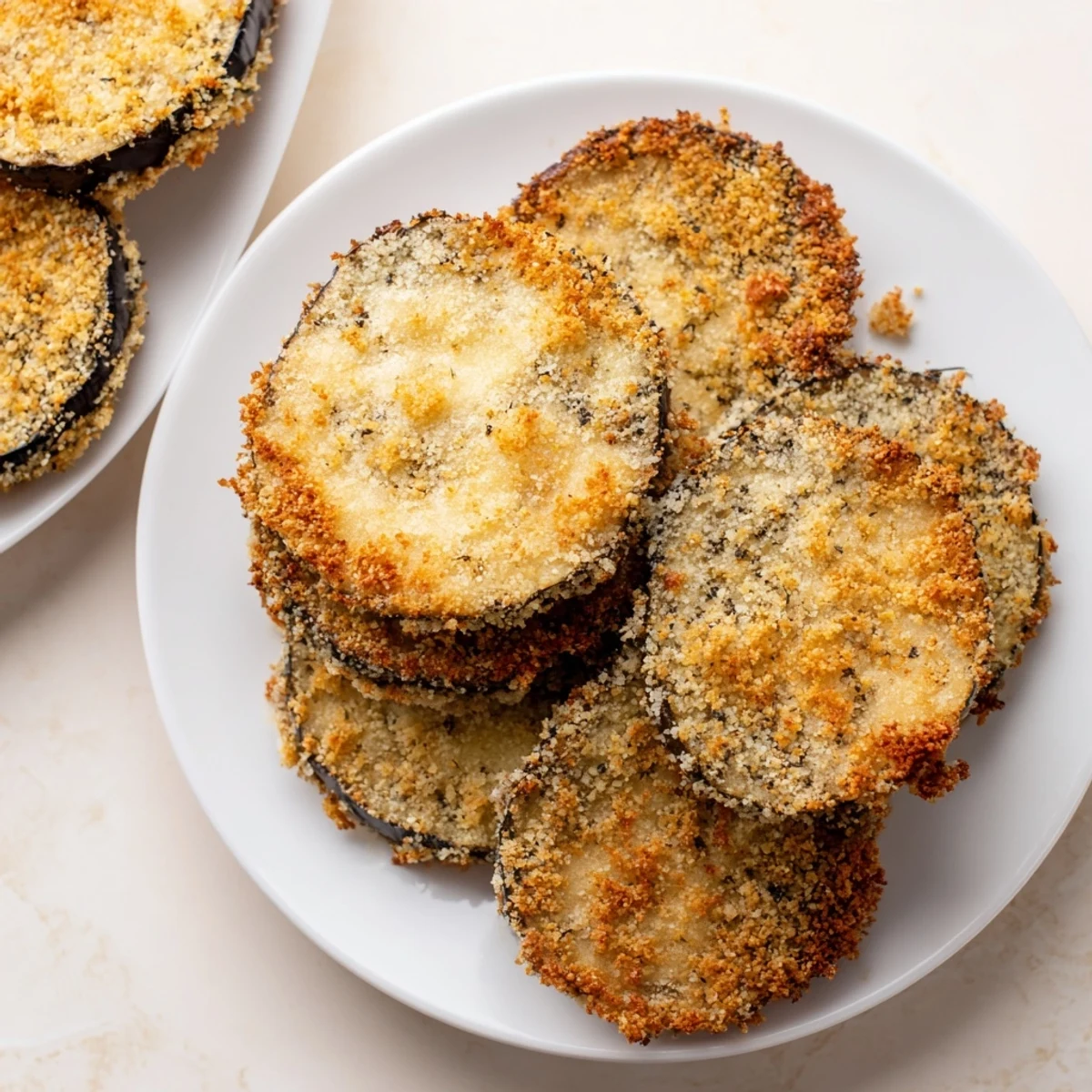 Fresh Crispy Baked Eggplant rounds, warm aroma, served with marinara dip