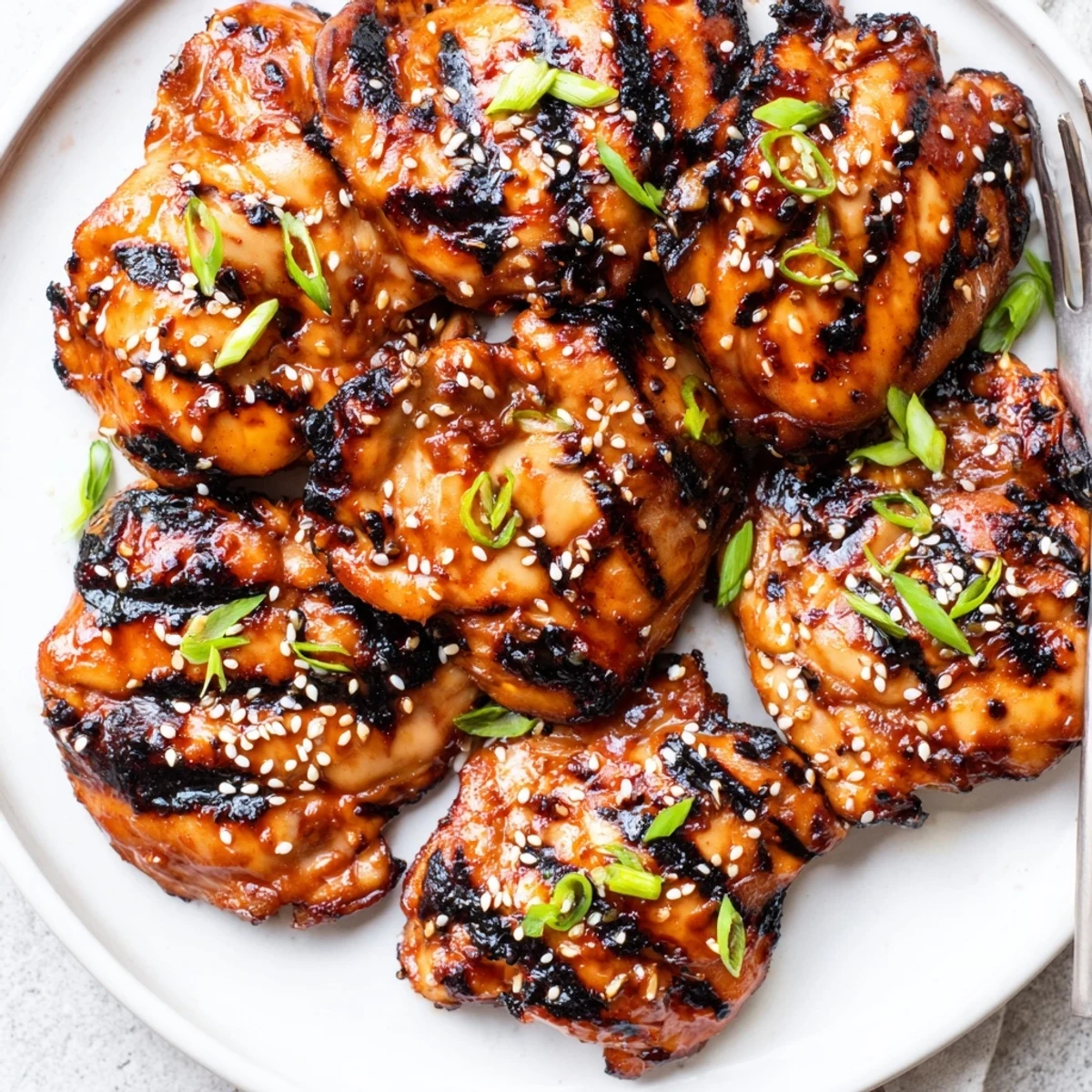 Oven-baked Juicy Korean Chicken Thighs glazed with gochujang-honey, served with rice