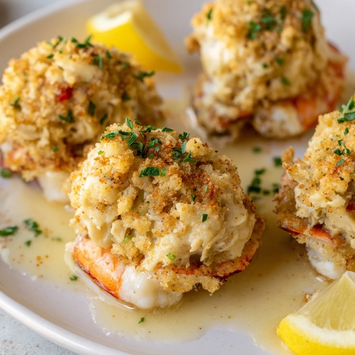 Crab Cake Stuffed Shrimp With Cowboy Butter golden baked, glistening with garlic butter