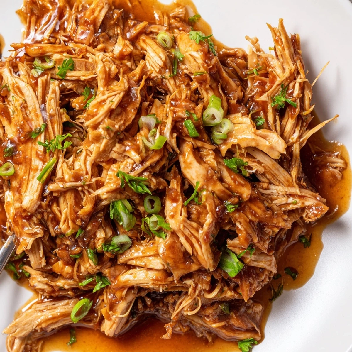 Slow Cooker Brown Sugar Garlic Chicken with caramelized garlic glaze, garnished with chopped parsley