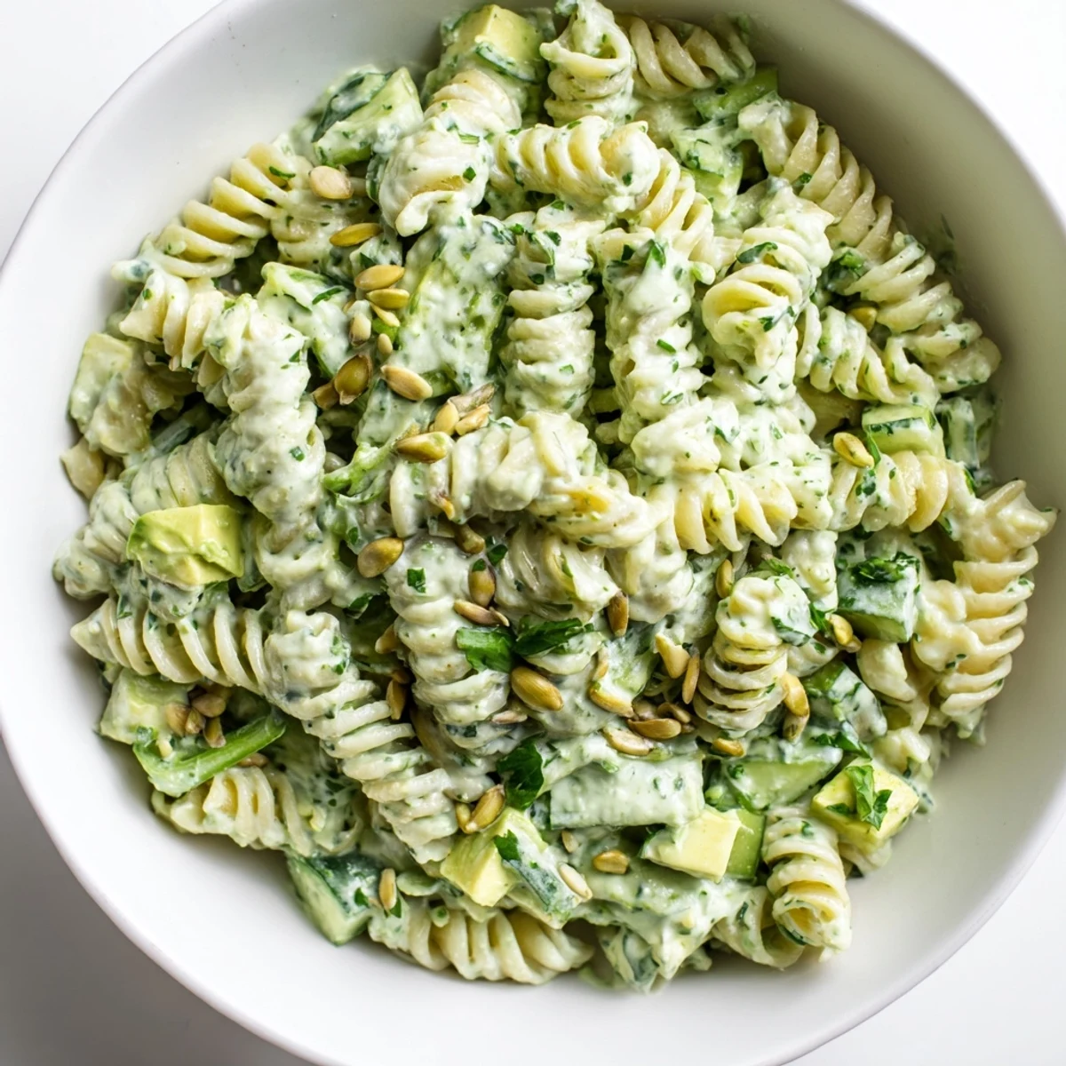 Chilled Green Goddess Pasta Salad tossed in lemony dressing, perfect for picnics.