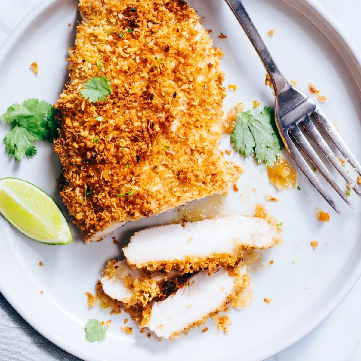 Juicy Coconut Chicken With Apricot Sauce seared, served over fluffy jasmine rice