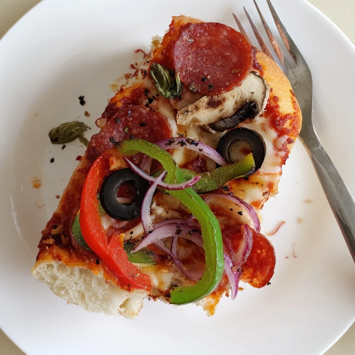 Rustic Focaccia Pizza Supreme served with salad and Chianti, bubbling cheese, crisp crust.