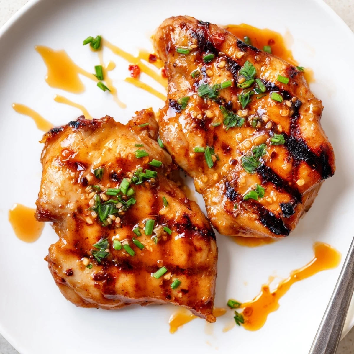 Smoky Grilled Honey Buffalo Chicken Thighs served with creamy ranch and celery