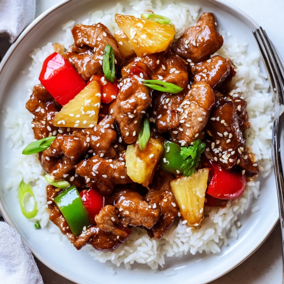 Sweet Hawaiian Crockpot Chicken simmering with pineapple, bell peppers, glossy sweet sauce