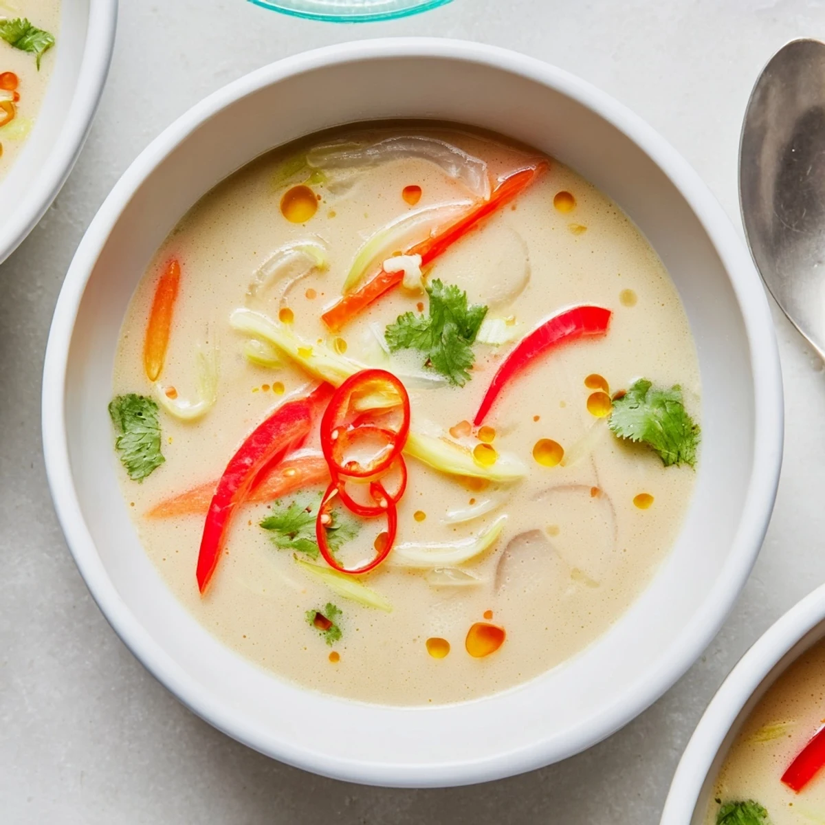 Weeknight Ginger Lemongrass Coconut Soup ladled over rice, bright lime and ginger