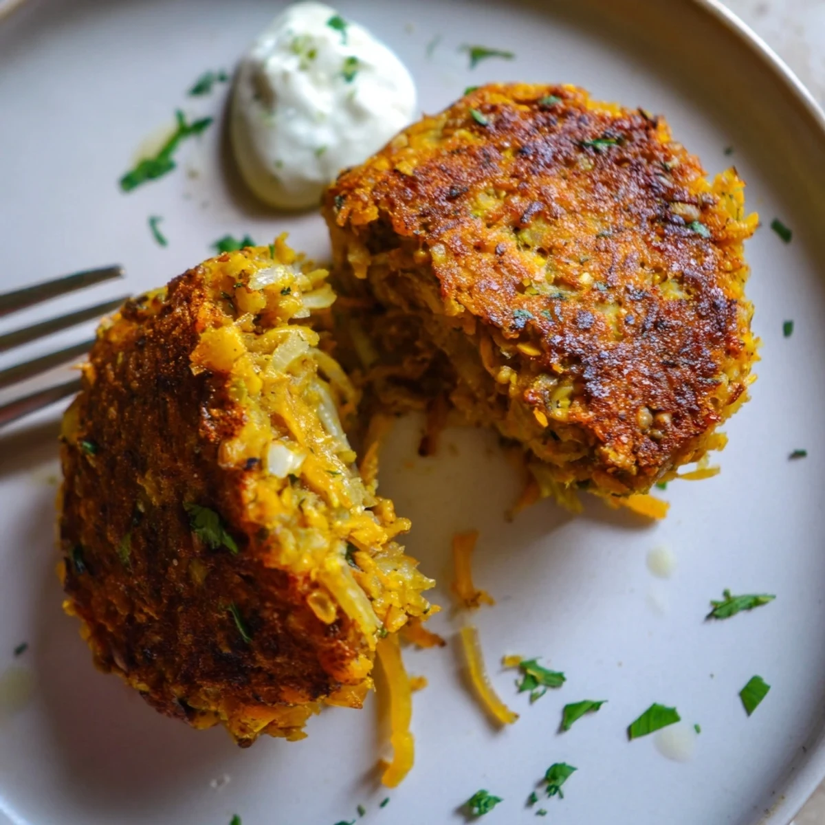 Pan-fried Crispy Sweet Potato Lentil Patties with crunchy edges, soft centers