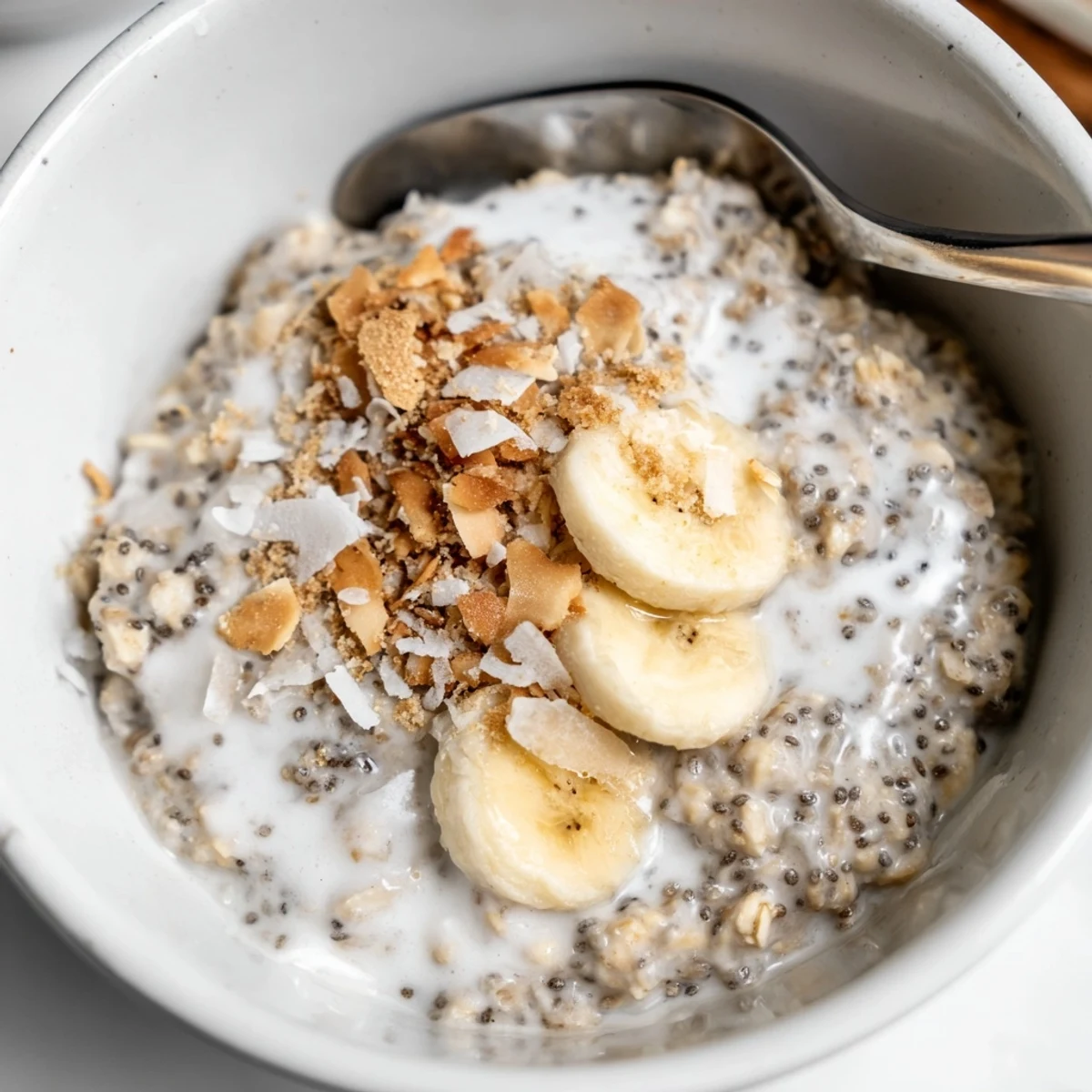 Creamy Coconut Cream Pie Overnight Oats chilling in jars, ready to eat