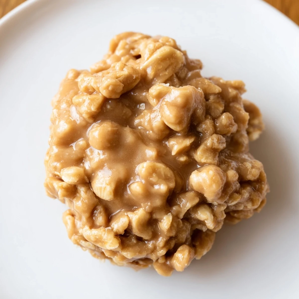 Peanut Butter No Bake Cookies cooling on parchment, glossy peanut centers, chewy