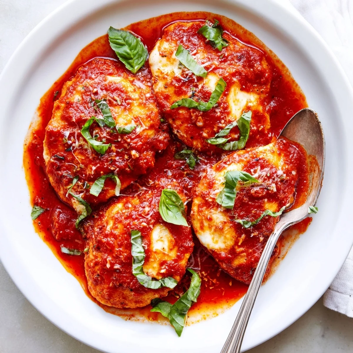 Slow Cooker Tomato Basil Chicken Breasts spooned over steaming rice, savory and saucy  