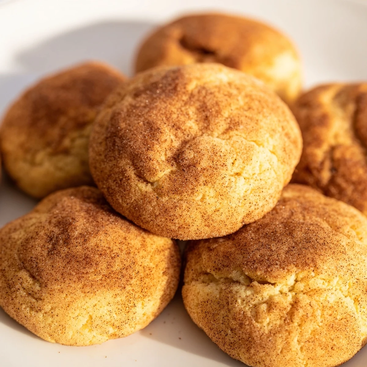 Golden brown snickerdoodle cookies rolled in cinnamon sugar cooling on a wire rack
