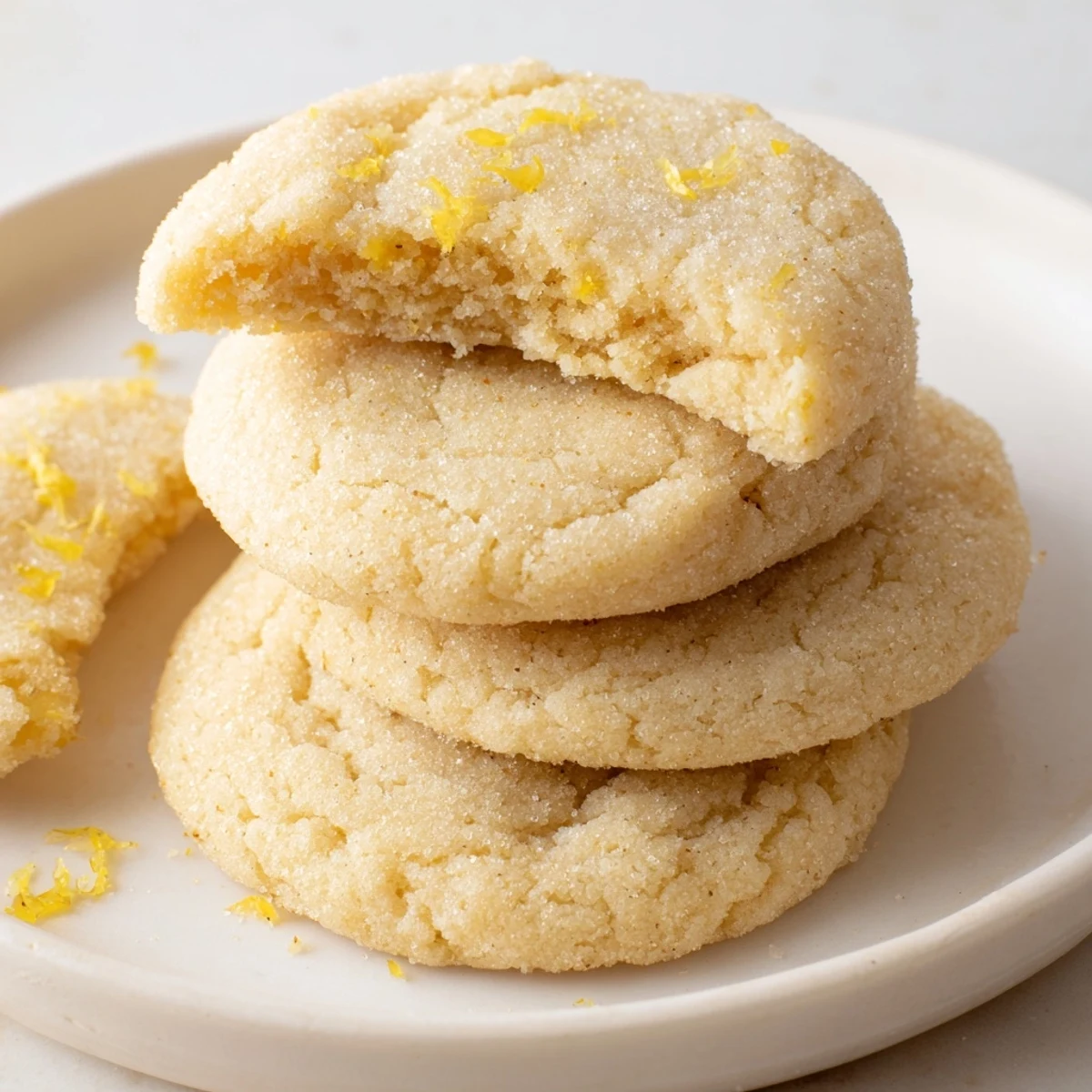 Plate of freshly baked Soft Chewy Lemon Cookies, tender, zesty bites
