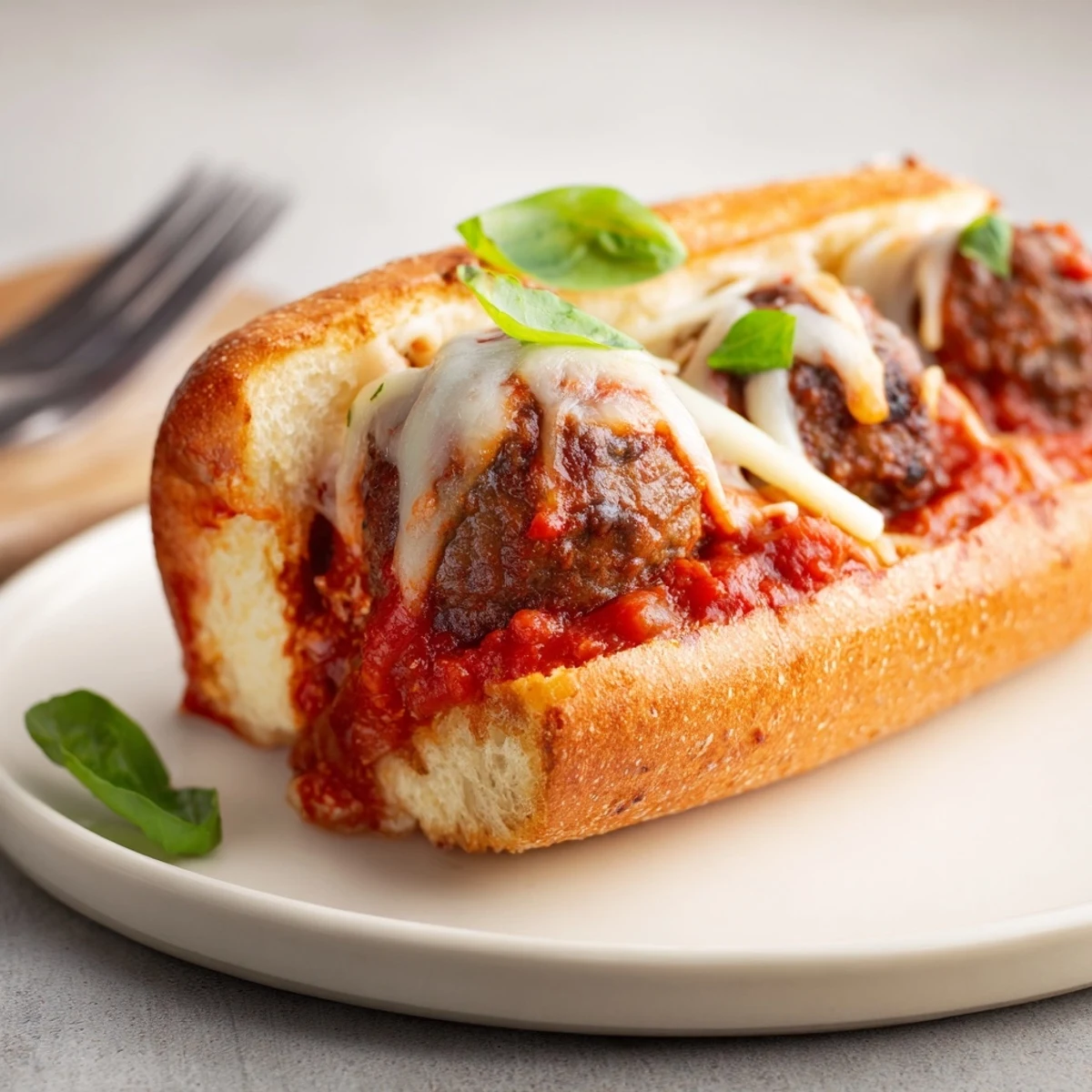 Cheesy Meatball Subs with bubbly mozzarella, steaming sauce, toasted golden sub roll
