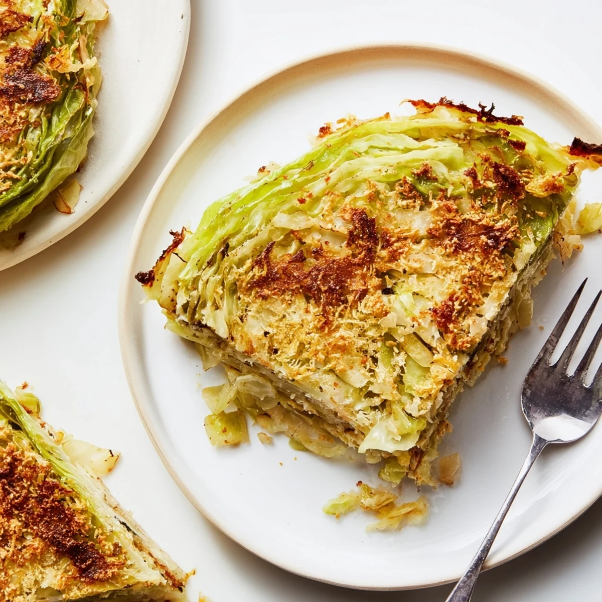 Slow Roasted Cabbage And Sauerkraut Casserole steaming with golden breadcrumb crust, herb scented.