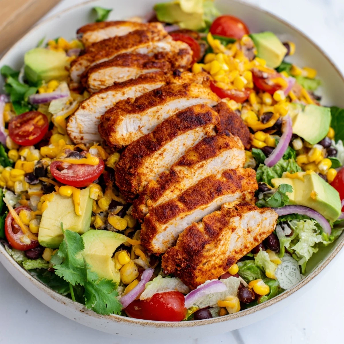 Southwestern Chicken Salad served with crispy tortilla strips and fresh cilantro