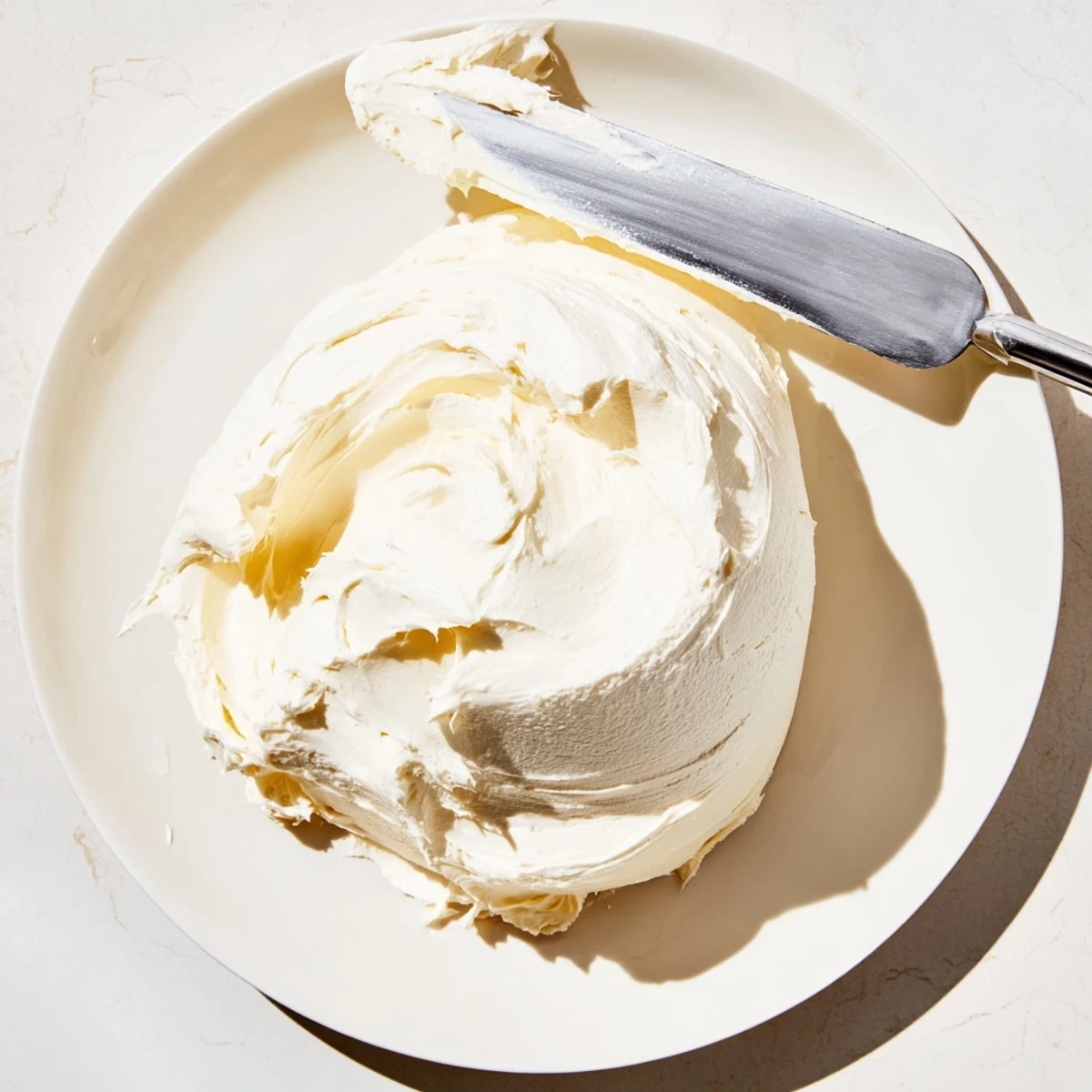 Creamy Italian meringue buttercream swirled atop a freshly baked layer cake