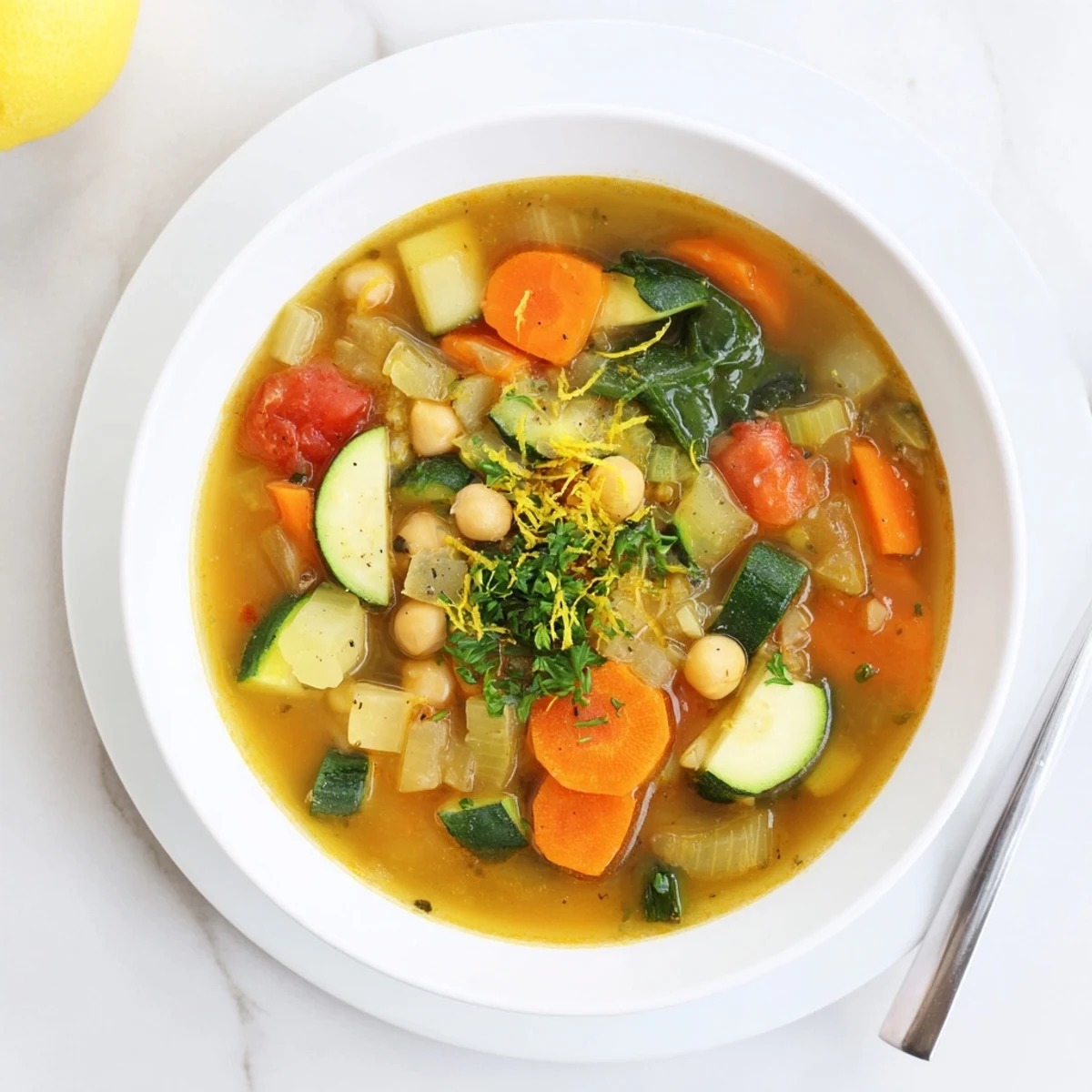 Golden Vegan Italian Penicillin Soup topped with fresh parsley and served with crusty bread