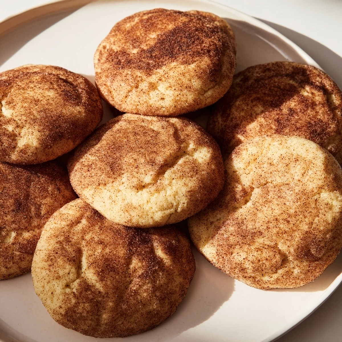 Soft chewy snickerdoodle recipe with cracked tops dusted generously with cinnamon sugar coating