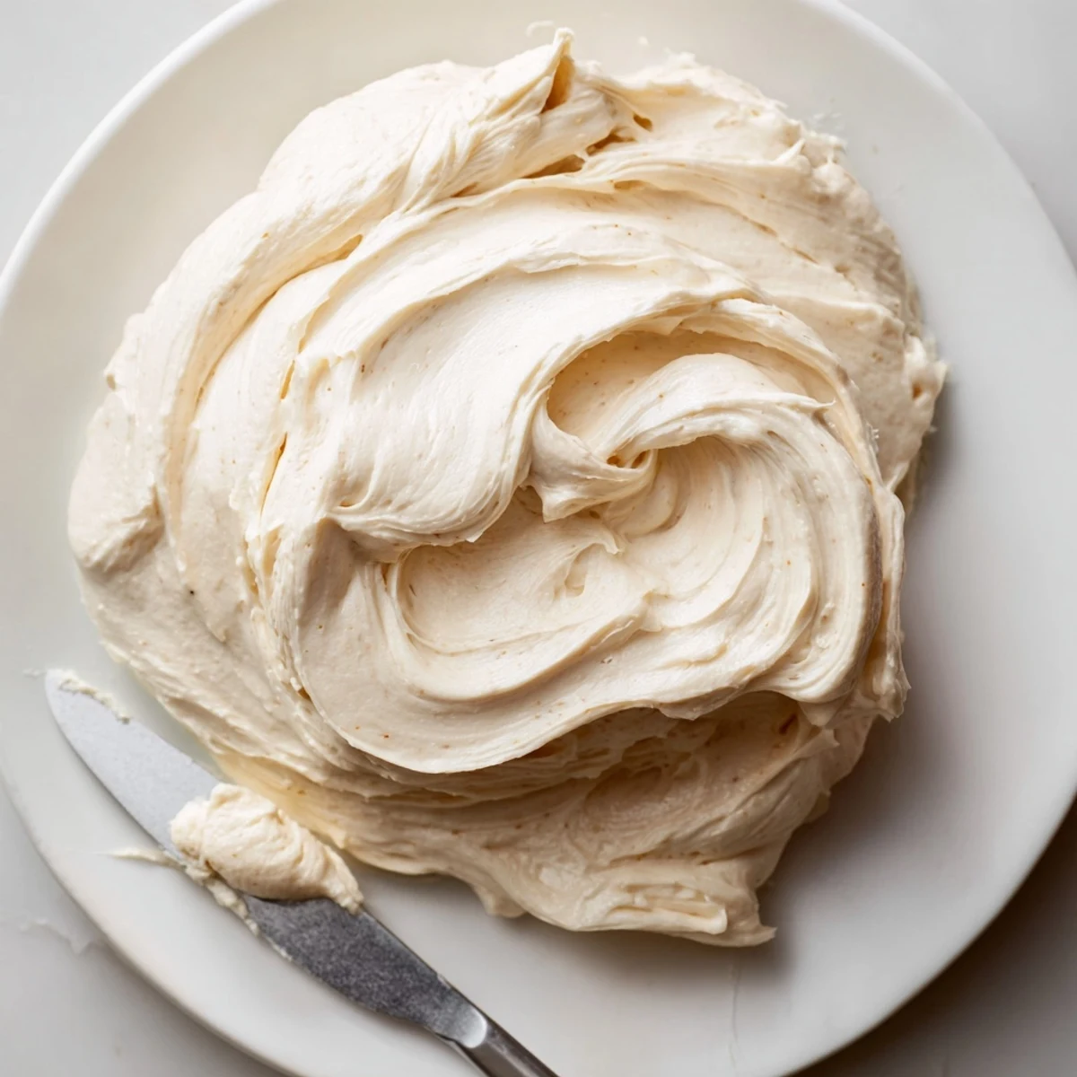 Creamy Italian meringue buttercream swirled atop a freshly frosted layer cake