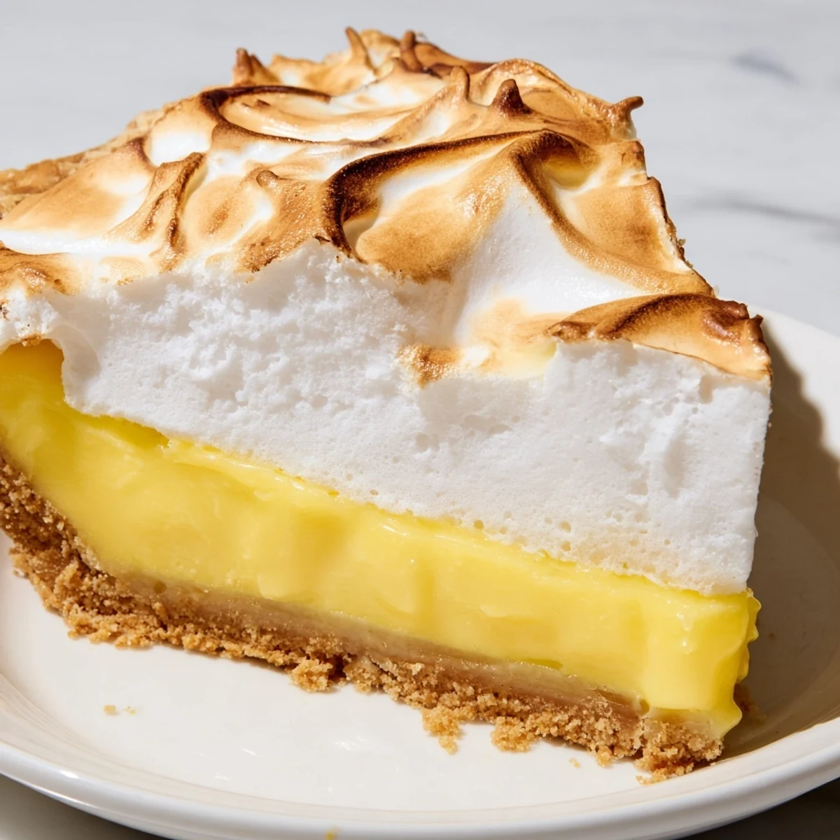 Silky real lemon pie recipe served chilled with perfectly toasted pillowy meringue peaks