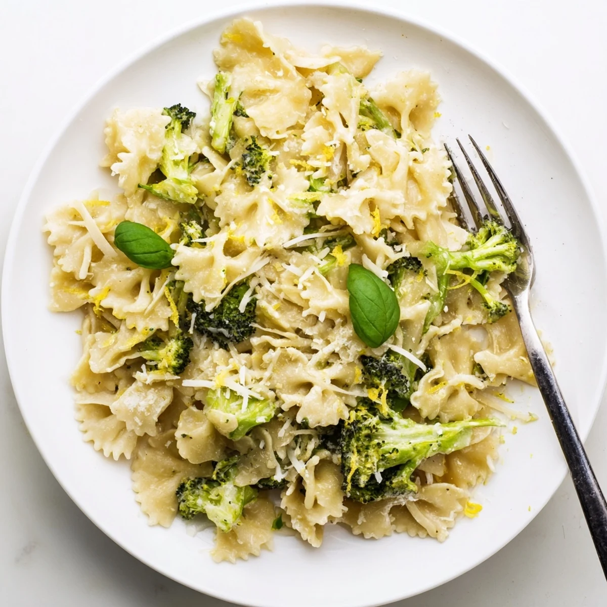 Mafaldine Pasta Limone Broccoli topped with tender florets fresh basil and zest