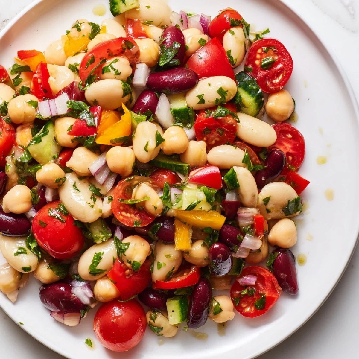 Colorful Italian bean salad loaded with tender beans, crisp peppers, and tangy vinaigrette