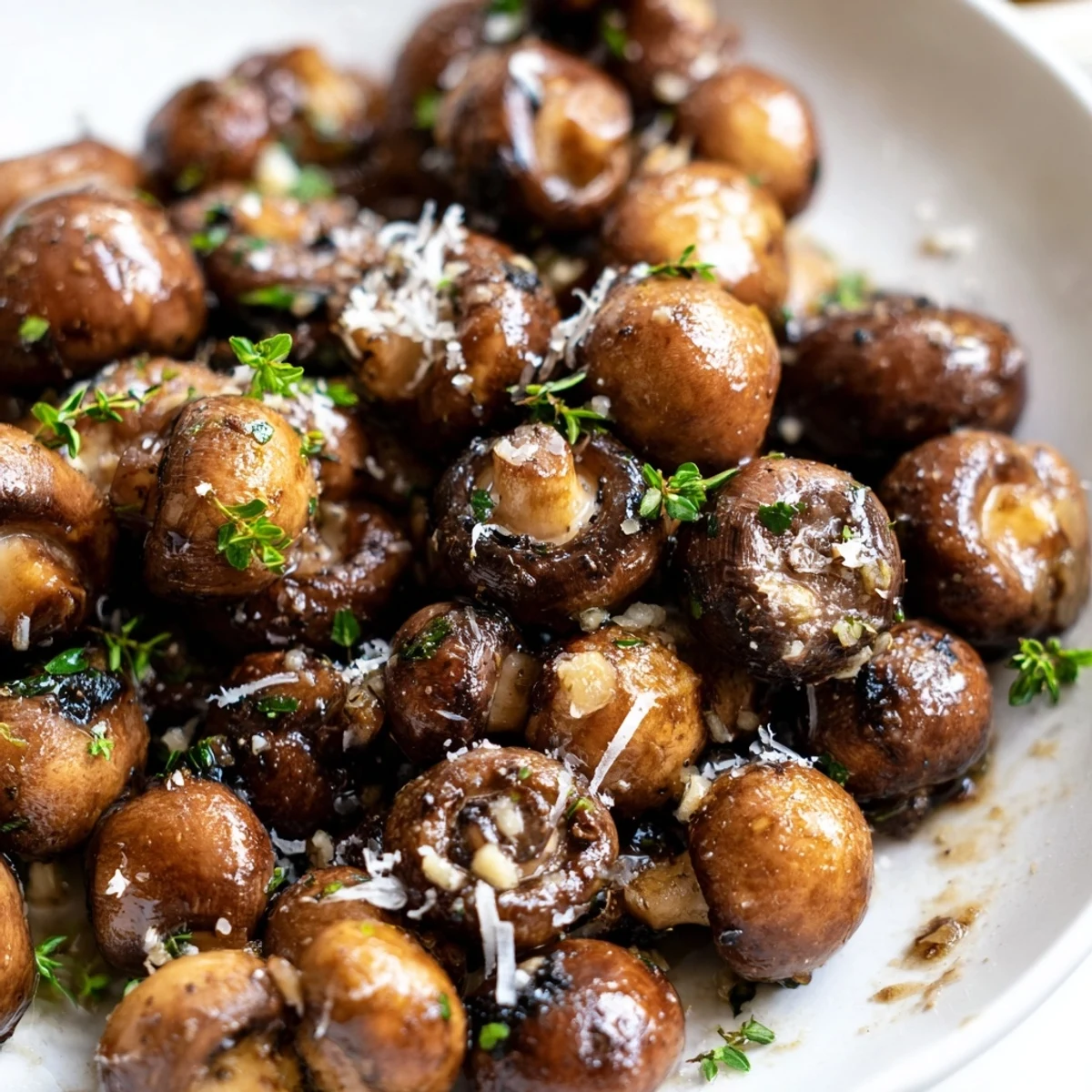 Sizzling grilled garlic mushrooms coated in aromatic minced garlic and thyme