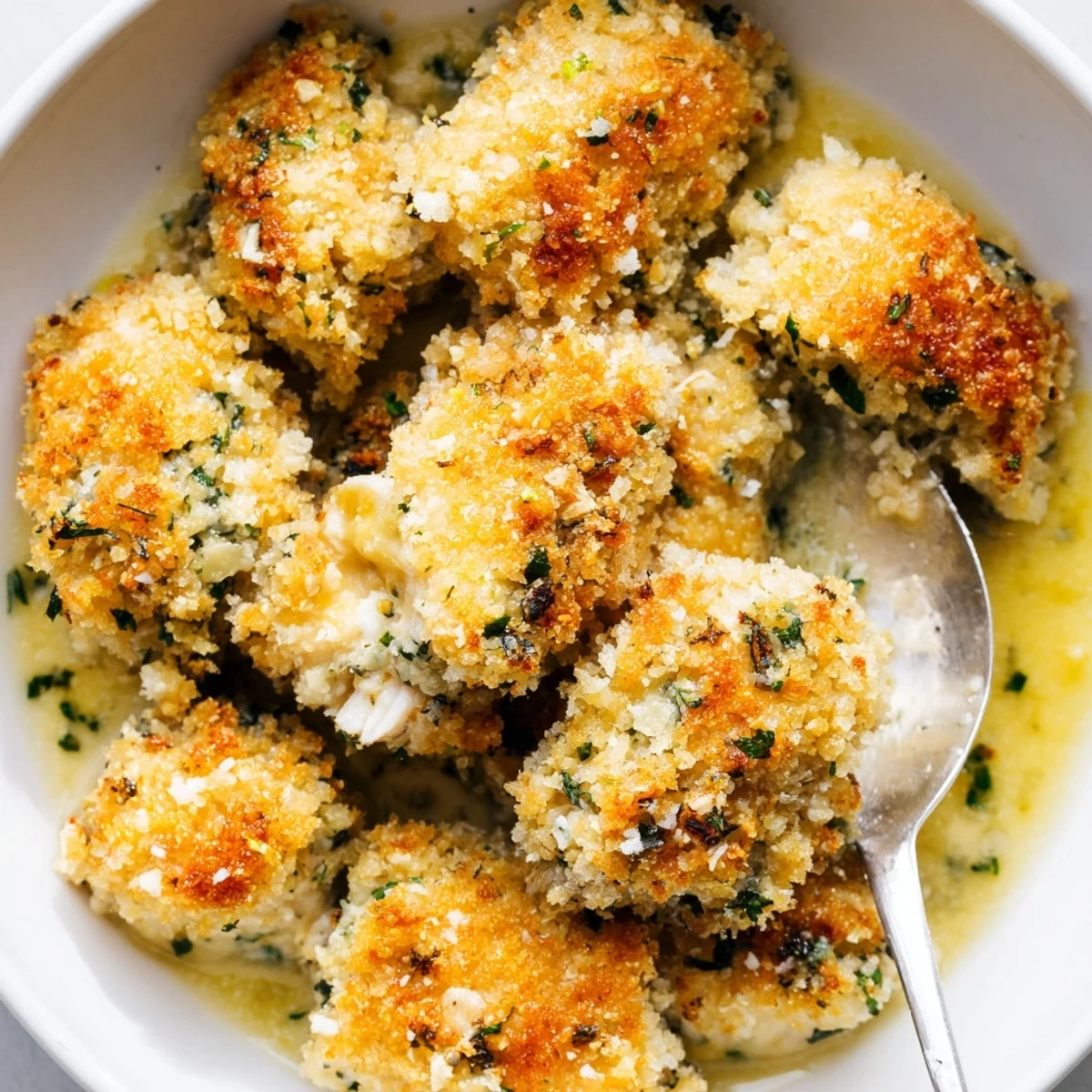 Creamy garlic herb sauce coats tender chicken pieces in this hearty Chicken Kiev Casserole