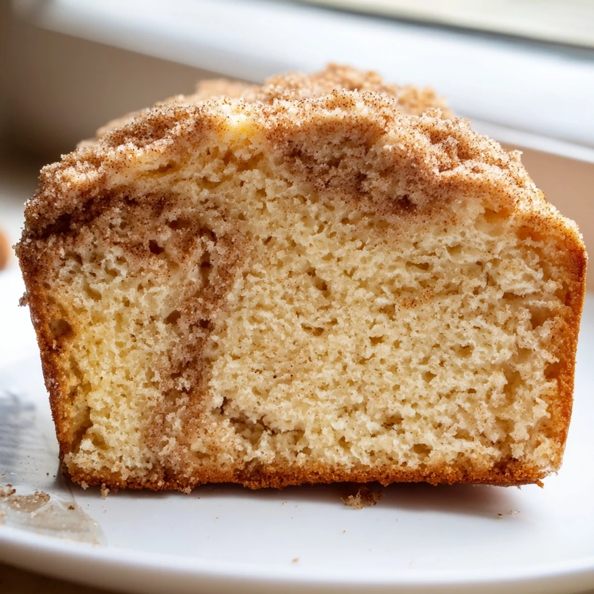 Freshly baked cinnamon donut loaf coated in sparkling cinnamon sugar on a wire rack