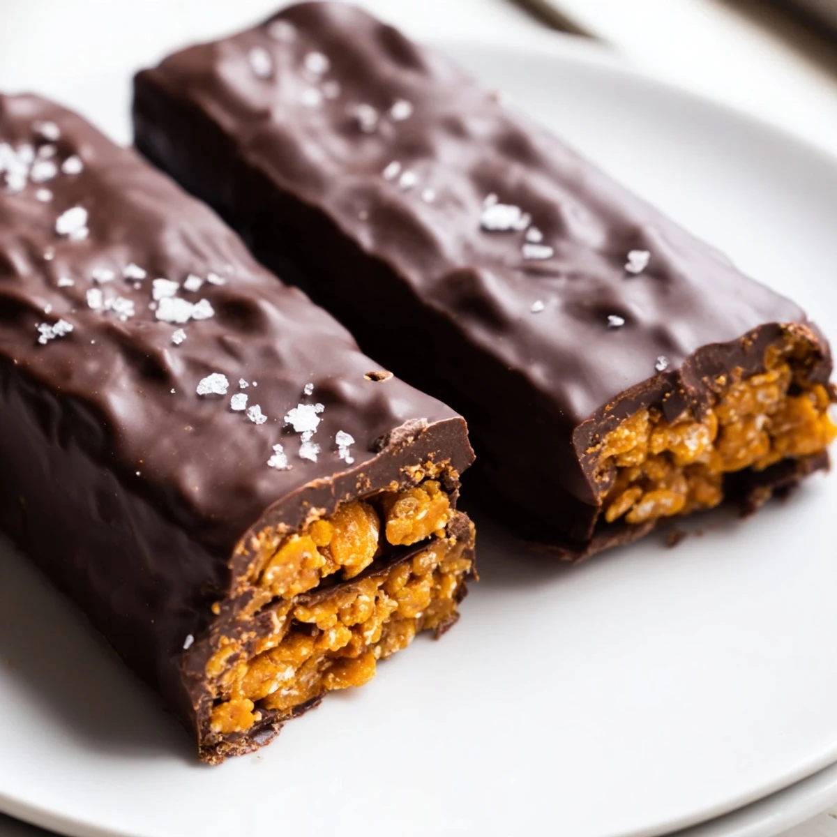 Crunchy Healthy Homemade Butterfingers with a thick peanut butter center drizzled in melted chocolate