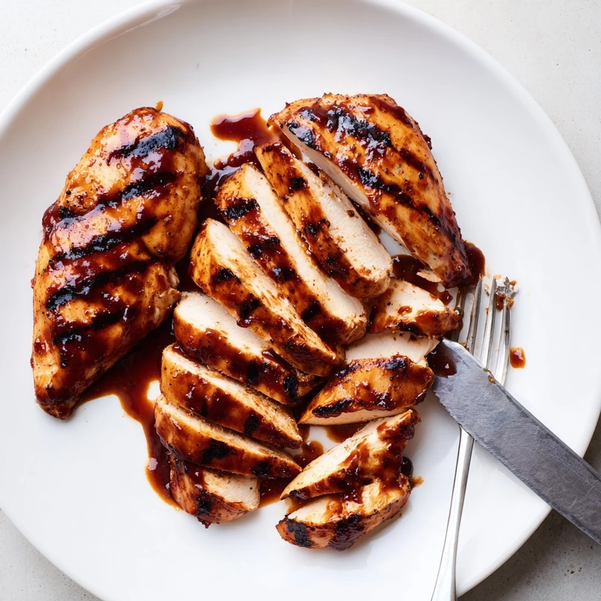 Caramelized Grilled Coca Cola Glazed Chicken Breast with charred grill marks on a rustic plate